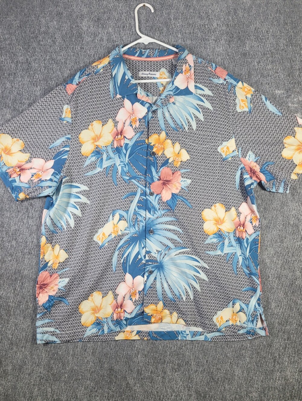 Tommy Bahama Paradise Palace Silk Hawaiian Shirt Men XXL Blue Flower Camp Aloha